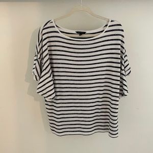 Striped ruffle sleeve knit top